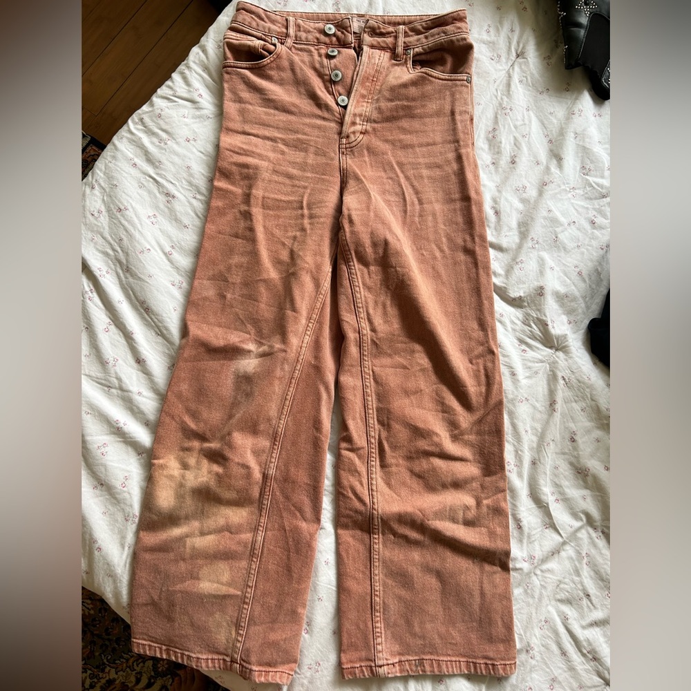Pink/orange wide leg jeans high wasted